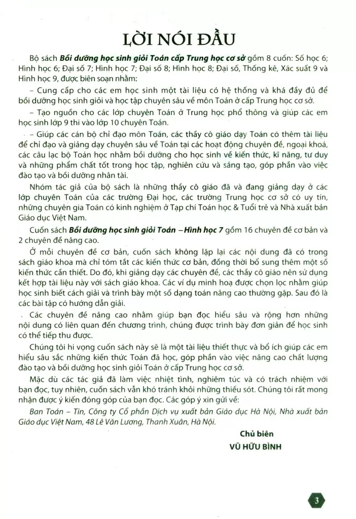 BỒI DƯỠNG HỌC SINH GIỎI TOÁN LỚP 7 - HÌNH HỌC (Dùng cho các bộ SGK mới)